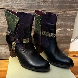 Black Purple Green Leather Boot L'Artiste By Spring Step Rikeet Western 7.5-8